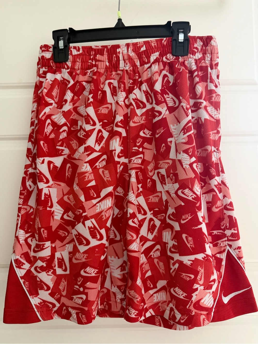 Nike Red and White Logo-Print Kids Athletic Shorts